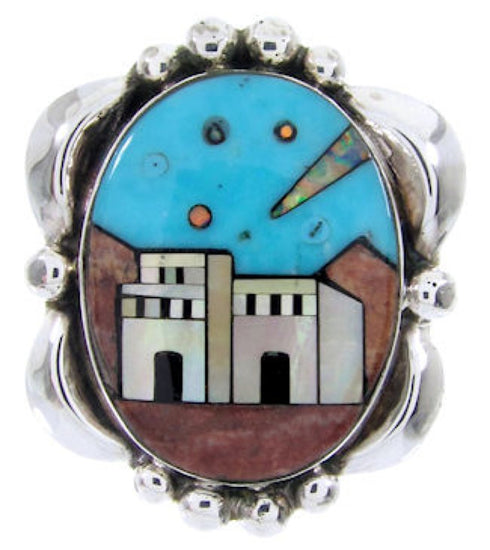 Native American Village Design Silver Multicolor Ring Size 5 YS68138